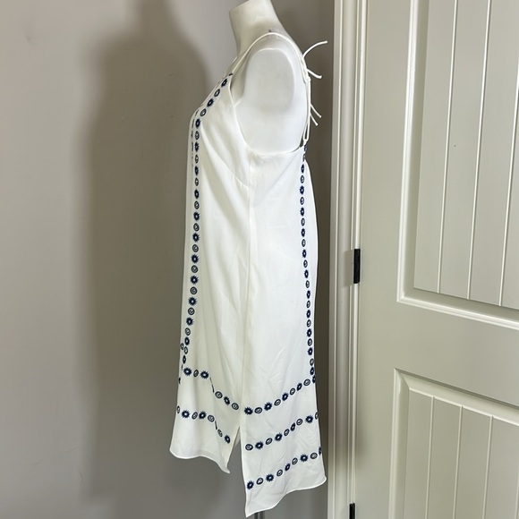 Shoshanna Simone Dress White Blue Embroidered Embellished Sz 10 NEW - Picture 6 of 11